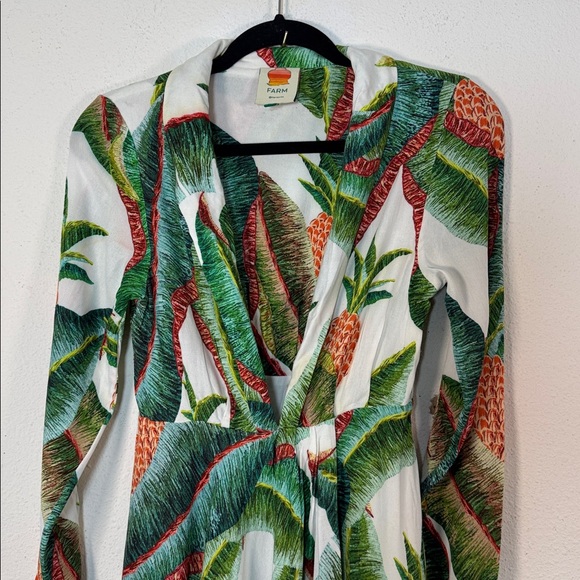 Farm Rio Forest Palm long-sleeve plunging neckline maxi dress XS - Picture 3 of 8